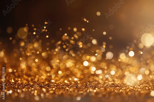 Golden glitter sparkles as glamour bokeh background (Generative AI)