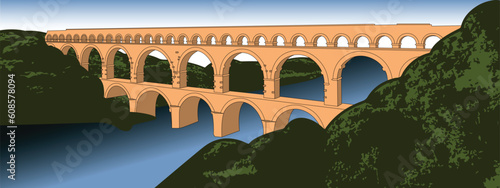 Slika na platnu pont du gard, aqueduct vector