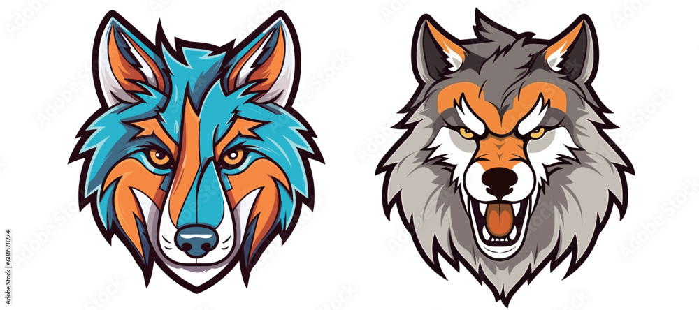 Colourful and serious wolf head logo vector stock footage