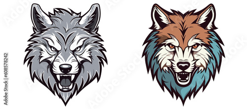 Colourful and serious wolf head logo vector stock footage