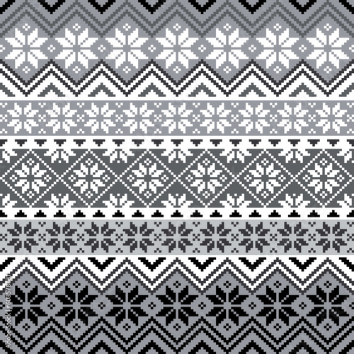Nordic traditional pattern with snowflakes, white and grey design, full scalable vector graphic, all elements are grouped for easy editing