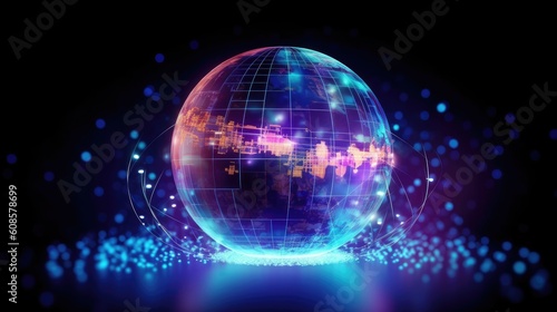 Sparkling globe. Communication technology for internet business. Global world network and telecommunication on earth cryptocurrency and blockchain and IoT. Generative AI
