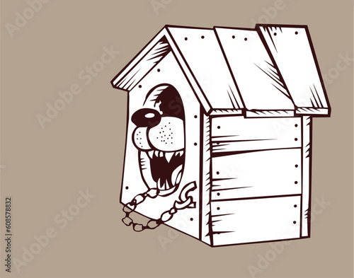 dog in kennel on brown background, vector illustration