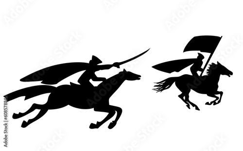 two riders silhouette on white background, vector illustration