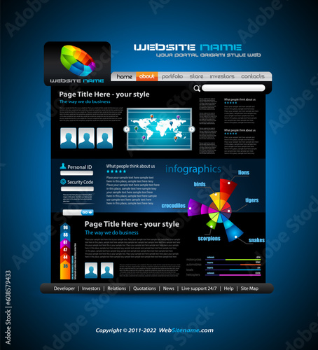 Complex Origami Website - Elegant Design for Business Presentations. Template with a lot of design elements. Every Shadow is transparent
