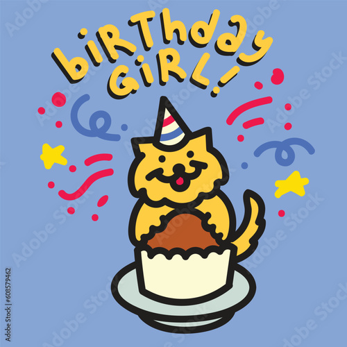 Cute Pomeranian Dog Birthday Vector Illustration
