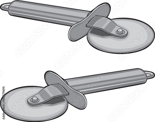 fully editable vector illustration of isolated pizza cutters