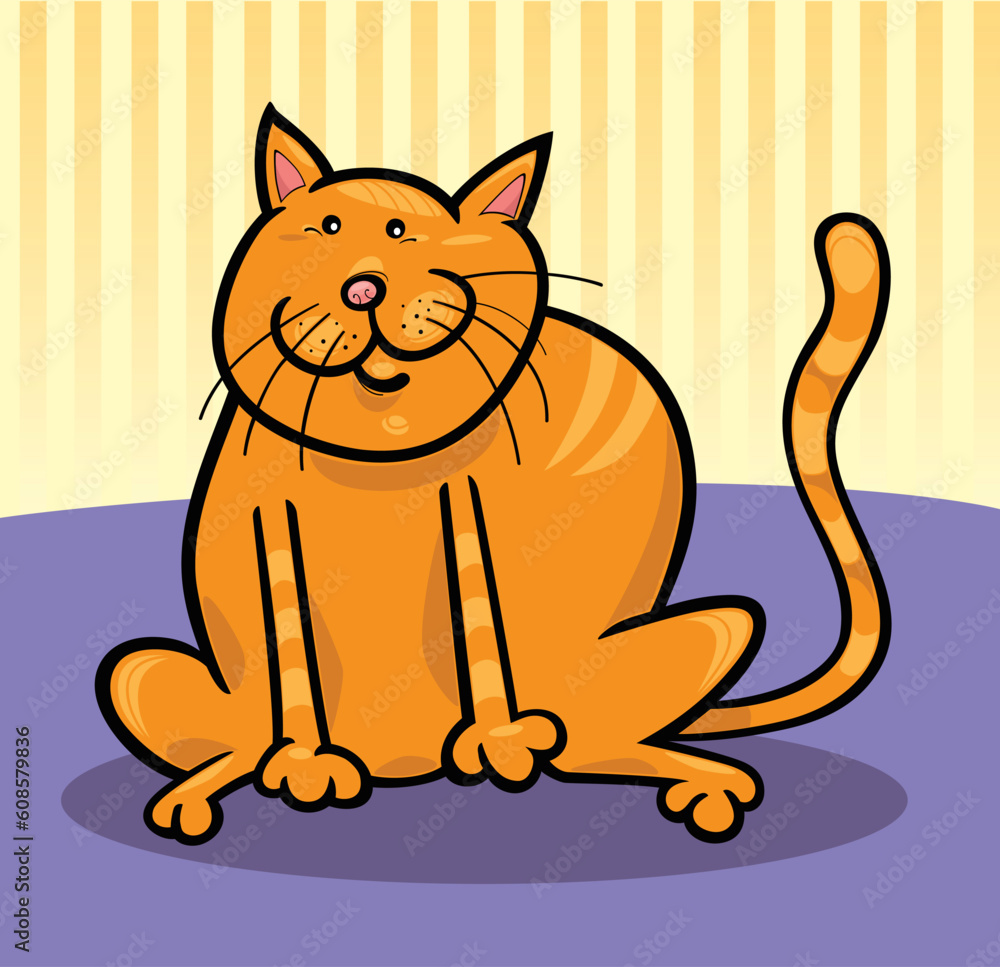 cartoon illustration of funny yellow cat sitting on the floor cartoon illustration of funny yellow cat sitting on the floor