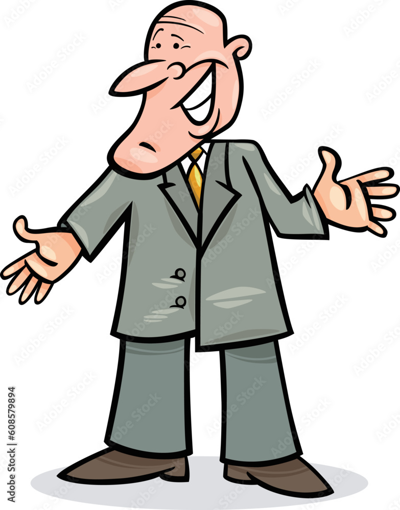 cartoon illustration of funny man in suit