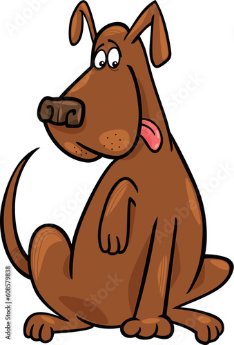 Cartoon illustration of funny brown sitting dog