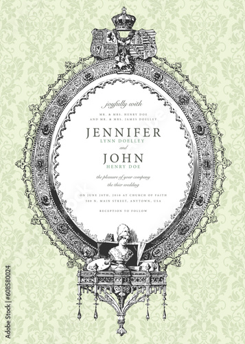 Vector Victorian Frame and Pattern. Easy to edit. Perfect for invitations or announcements.