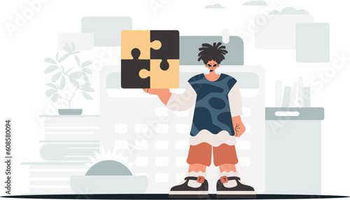 The person is holding a astound. Assemble work subject. Trendy style, Vector Illustration