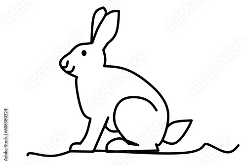 Rabbit line drawing isolated on white background. Vector illustration.