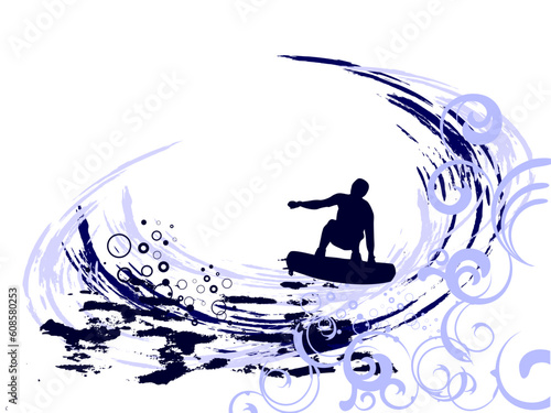 vector illustration of a wakeboarder silhouette on an abstract summer background