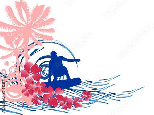 vector illustration of a wakeboarder silhouette on an abstract summer background