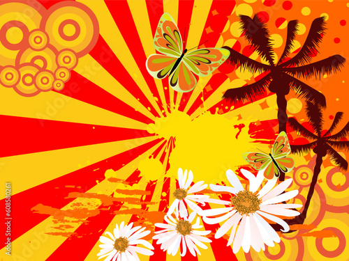 vector illustration of summer elements on colorful rays © Designpics