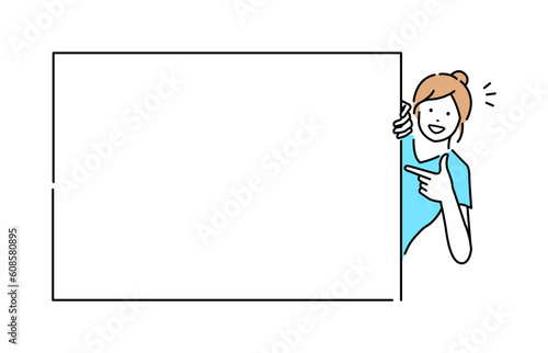 Young woman pointing (intorducing ) vector illustration ( design space )