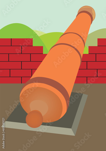 Serf artillery. An old gun. A fortress siege