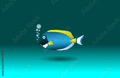 Cartoon blue tang, vector illustration, eps10