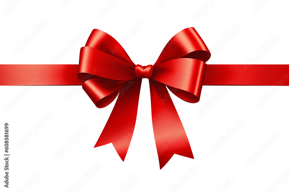 Red ribbon and bow on transparent background png. Generative ai. Red ribbon and bow on transparent background png. Generative ai.