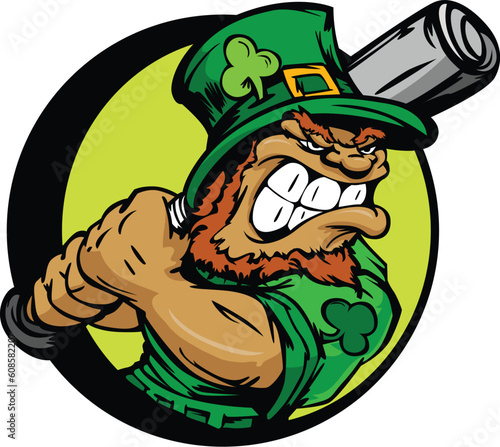 Baseball Cartoon Leprechaun on St PatrickÕs Day Holiday Vector Illustration