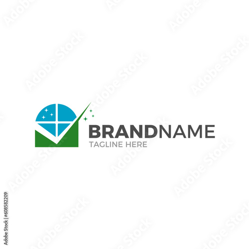 Right choice green window cleaner logo design vector illustration