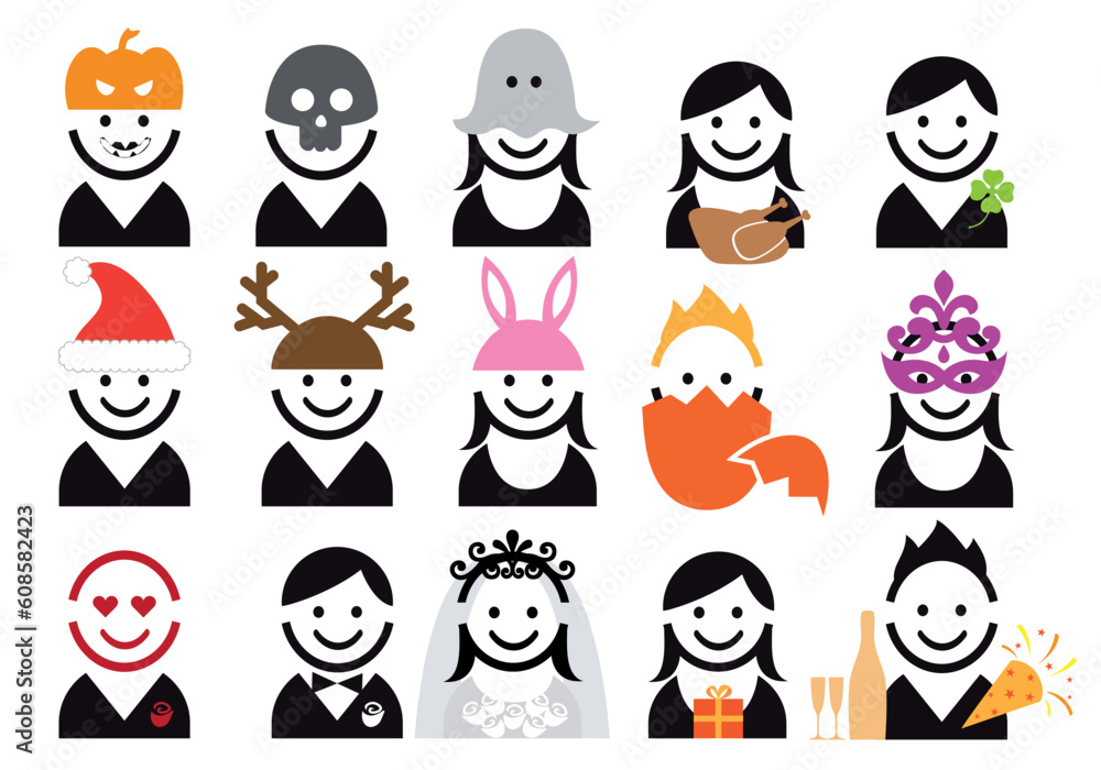 celebration people, vector icon set celebration people, vector icon set