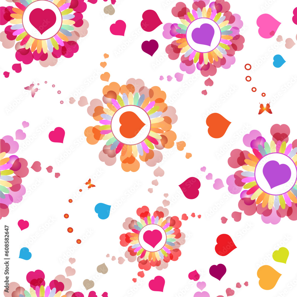 Seamless pattern with hearts and butterflies for Valentine's day