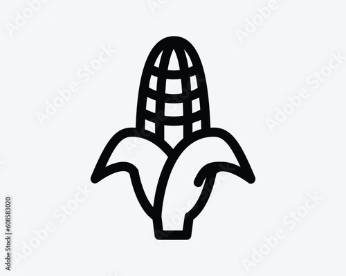 Corn Icon. Grain Maize Farm Agriculture Food Farming Harvest Crop Produce Corncob Sign Symbol Black Artwork Graphic Illustration Clipart EPS Vector