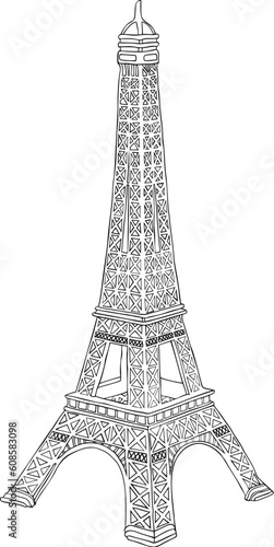 Fototapeta Naklejka Na Ścianę i Meble -  Hand drawn vector illustration of Eiffel tower in Paris, France