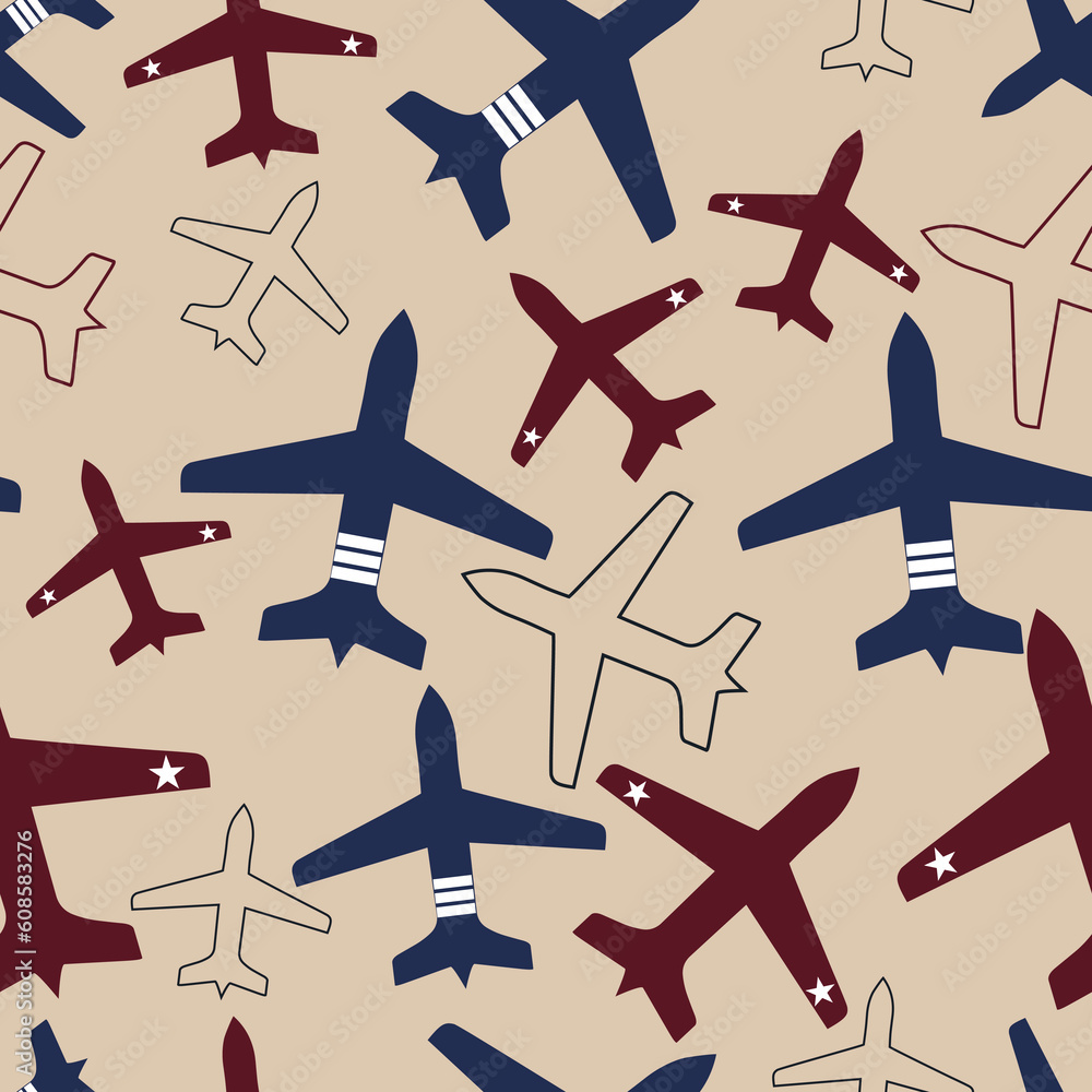 Aircraft, airplane, plane flying vector seamless travel transport background . Design element. wing of Airliner, jet.
