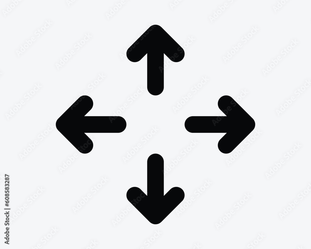 Four Arrows Pointing Out Icon. 4 Arrow Navigation Point Direction Position Zoom In Sign Symbol Black Artwork Graphic Illustration Clipart EPS Vector Four Arrows Pointing Out Icon. 4 Arrow Navigation Point Direction Position Zoom In Sign Symbol Black Artwork Graphic Illustration Clipart EPS Vector