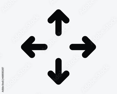 Four Arrows Pointing Out Icon. 4 Arrow Navigation Point Direction Position Zoom In Sign Symbol Black Artwork Graphic Illustration Clipart EPS Vector