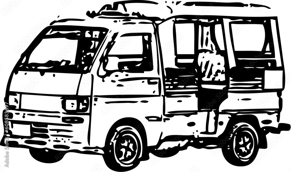 A small minibus - a simplified monochrome vector image A small minibus - a simplified monochrome vector image