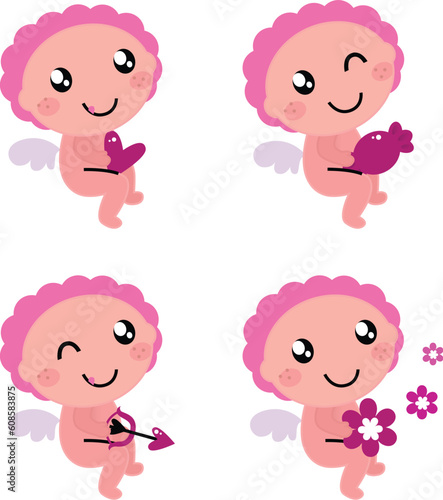 Little angels isolated on white background. Vector Illustration