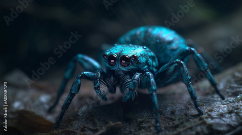 A spider is in the water with a blue background.generative ai © S...