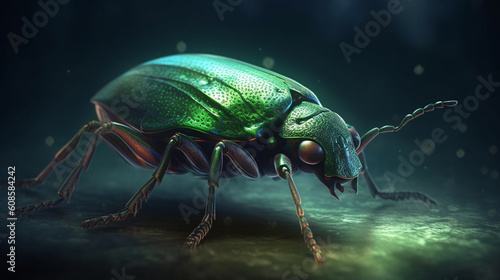A green insect with a green face and red eyes.generative ai © S...