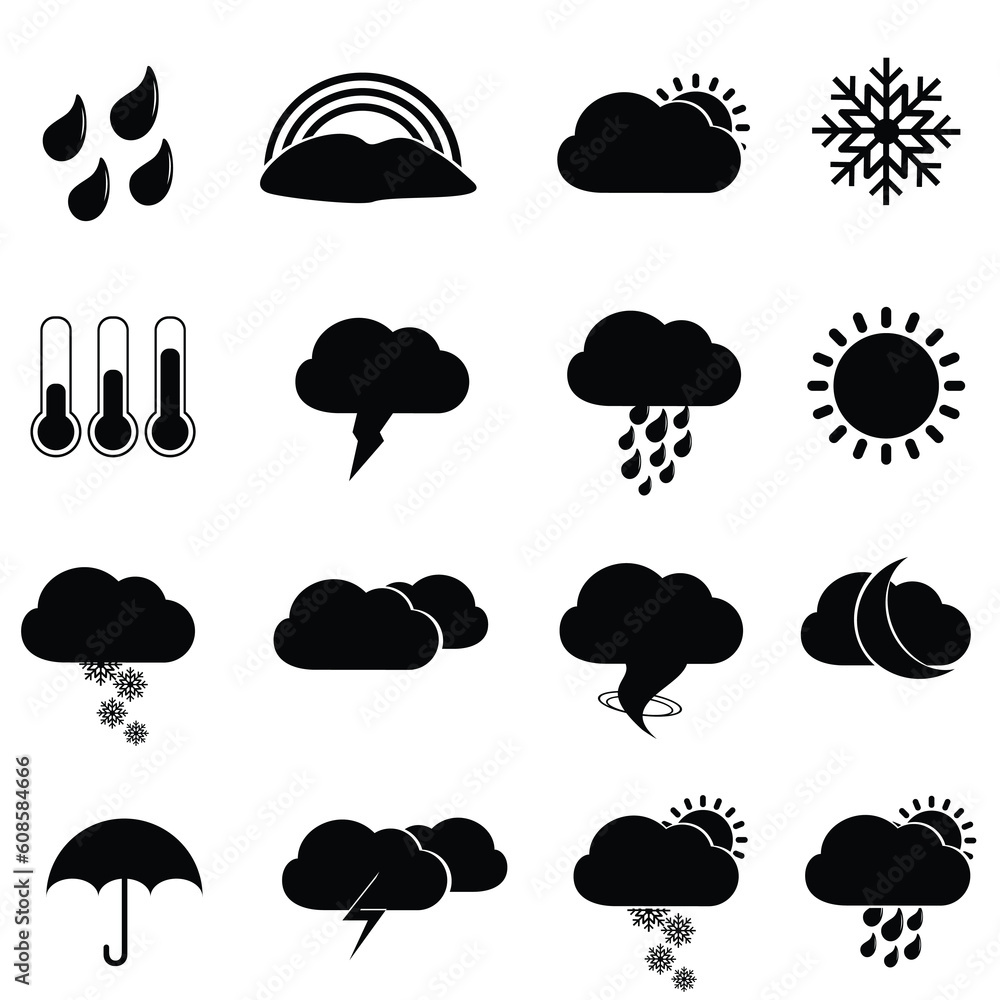 Weather icon set in black Weather icon set in black
