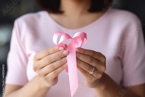 Pink Breast Cancer Awareness Ribbon. Generative AI © nadunprabodana