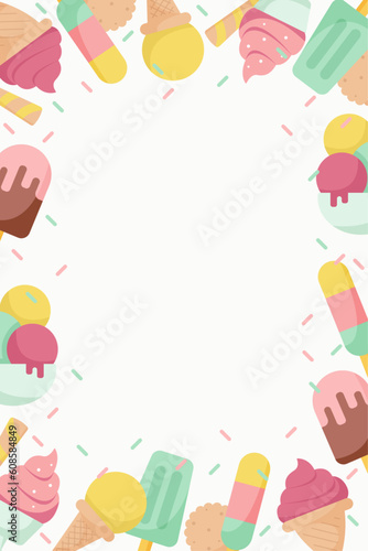 frame of ice cream. vector food label template for restaurant, menu, party decorating, flyer