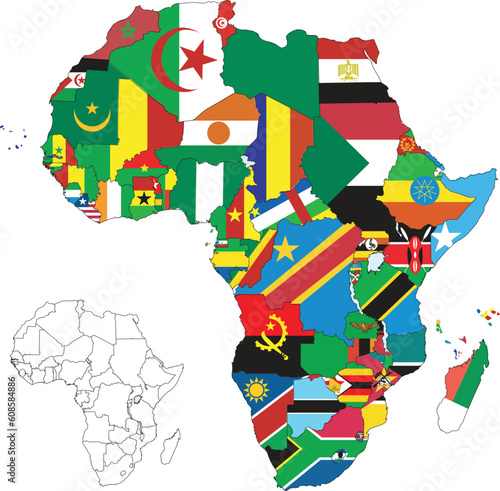 Vector illustration for the continent of Africa. Over 50 countries including several small islands, rivers and lakes not visible unless zoomed in. Very editable if needed.