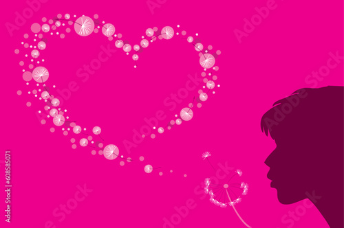 Vector illustration of a dandelion fluff of a heart shape