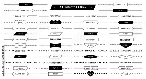シンプルなラインのタイトルデザイン 48パターンセット / オープンパスあり / 見出し,ヘッダー,あしらい,線,イラスト,飾り枠
