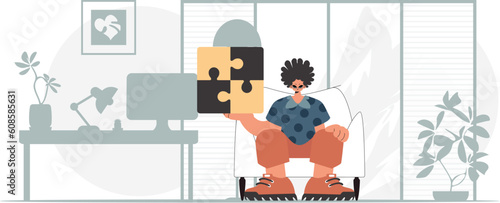 The individual is holding a stupor. Collect work subject. Trendy style, Vector Illustration