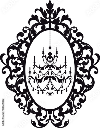 antique picture frame with chandelier, vector