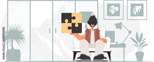 The person is holding a daze. Collect work subject. Trendy style, Vector Illustration