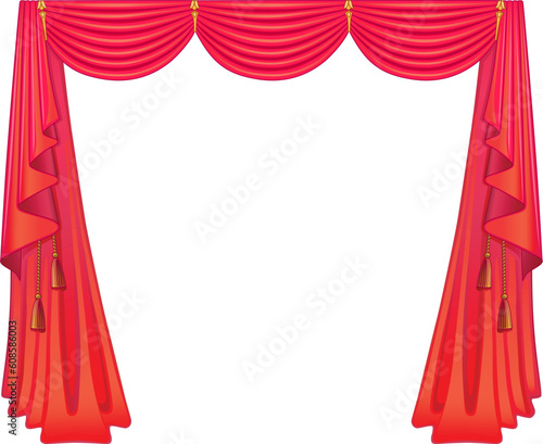 Scarlet curtains isolated on white background