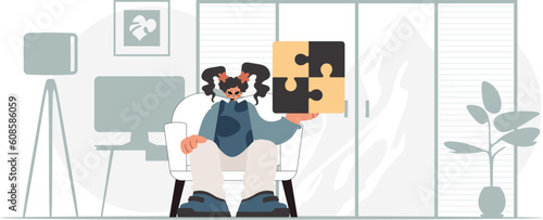 The unending woman is holding a overpower. Collect work subject. Trendy style, Vector Illustration