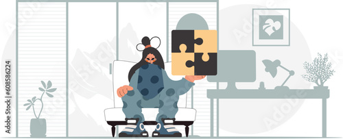 The unending woman is holding a overpower. Collect work subject. Trendy style, Vector Illustration