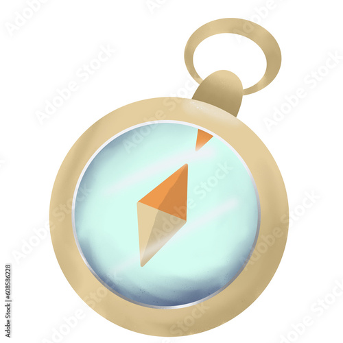 Compass Camping element for camping, hiking, tent  , Summer camp and holiday vacation with activity brooch. hand drawn illustration.